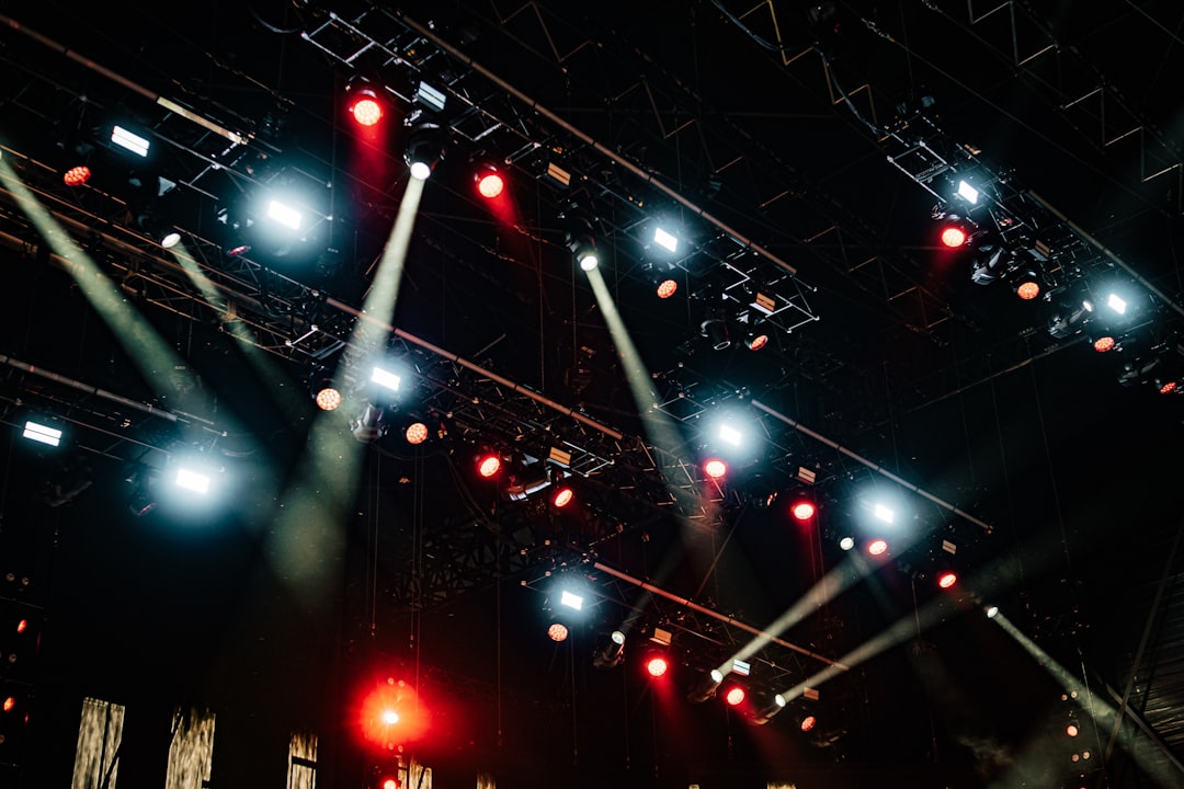 Festival stage and lighting rig prepared for a live event